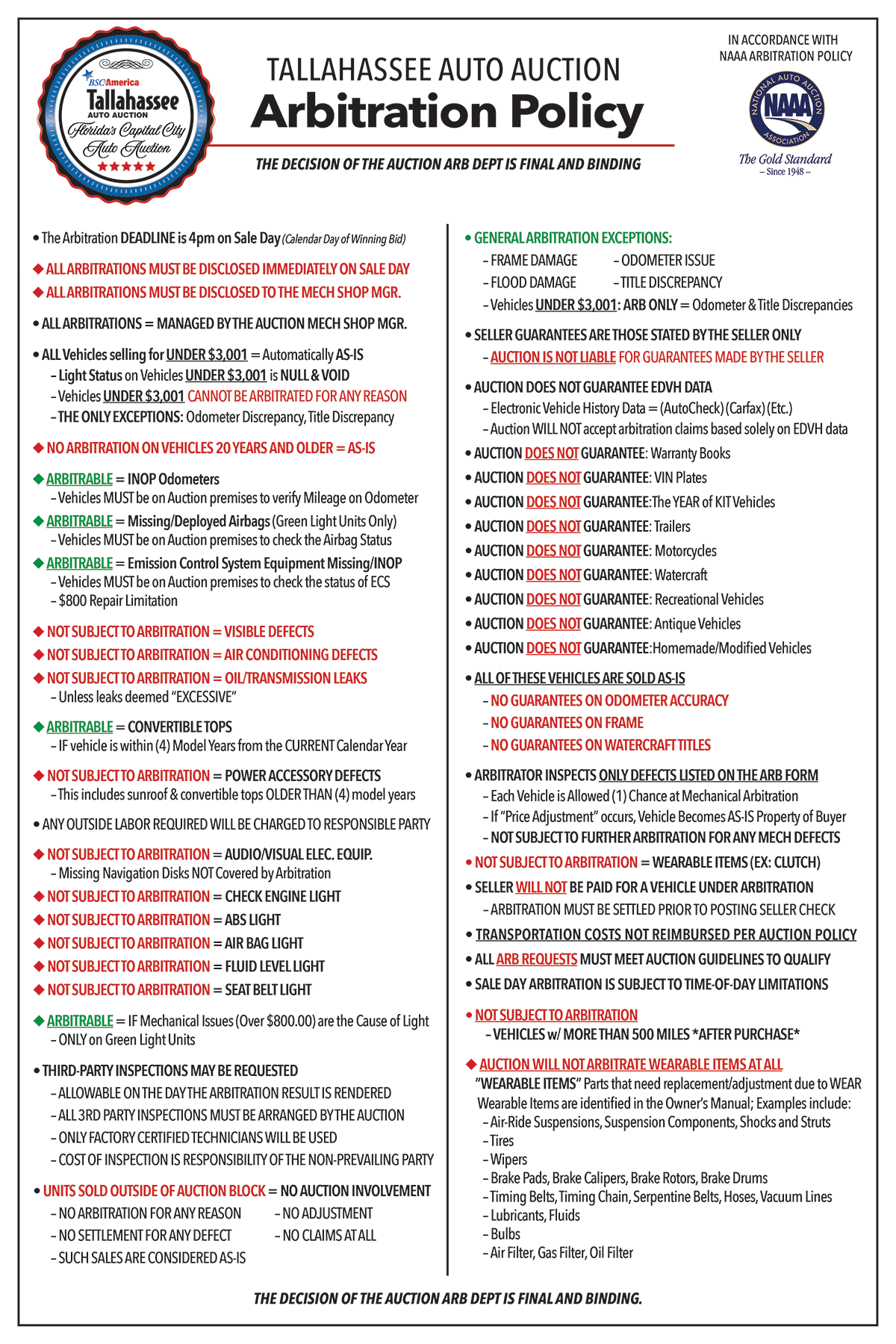 BSC America Arbitration Policies