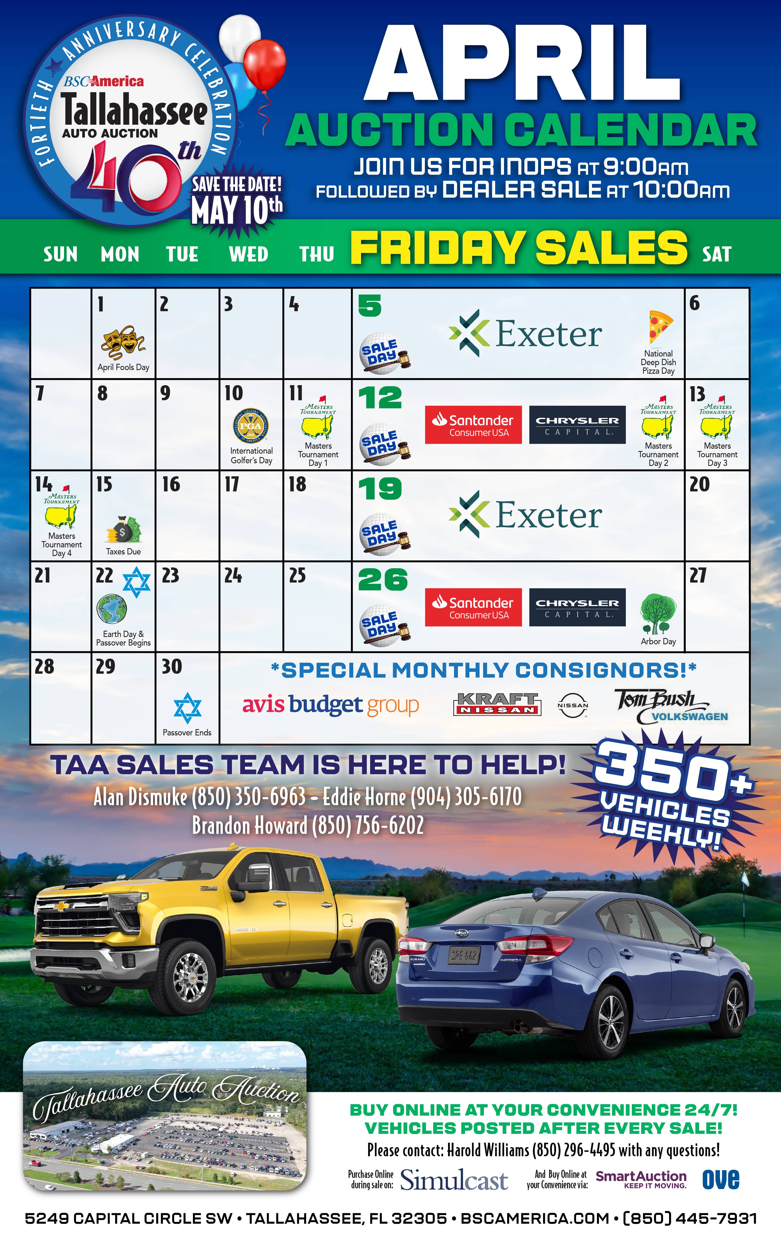 Tallahassee Auto Auction Calendar & Events